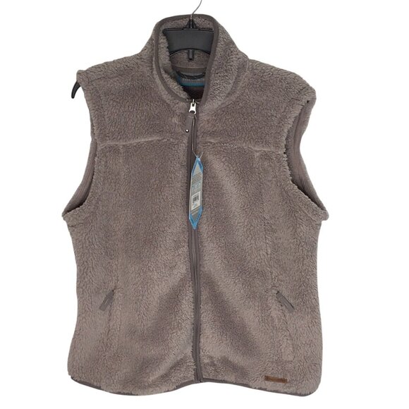 Free Country Womens Plush Sherpa Faux Fur Sleeveless Vest Sz L Walnut Full Zip - Picture 1 of 15